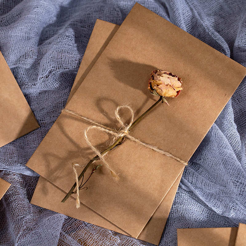 Custom Logo Printed Small Recycled Brown Kraft Paper Envelope with String and Button Closure